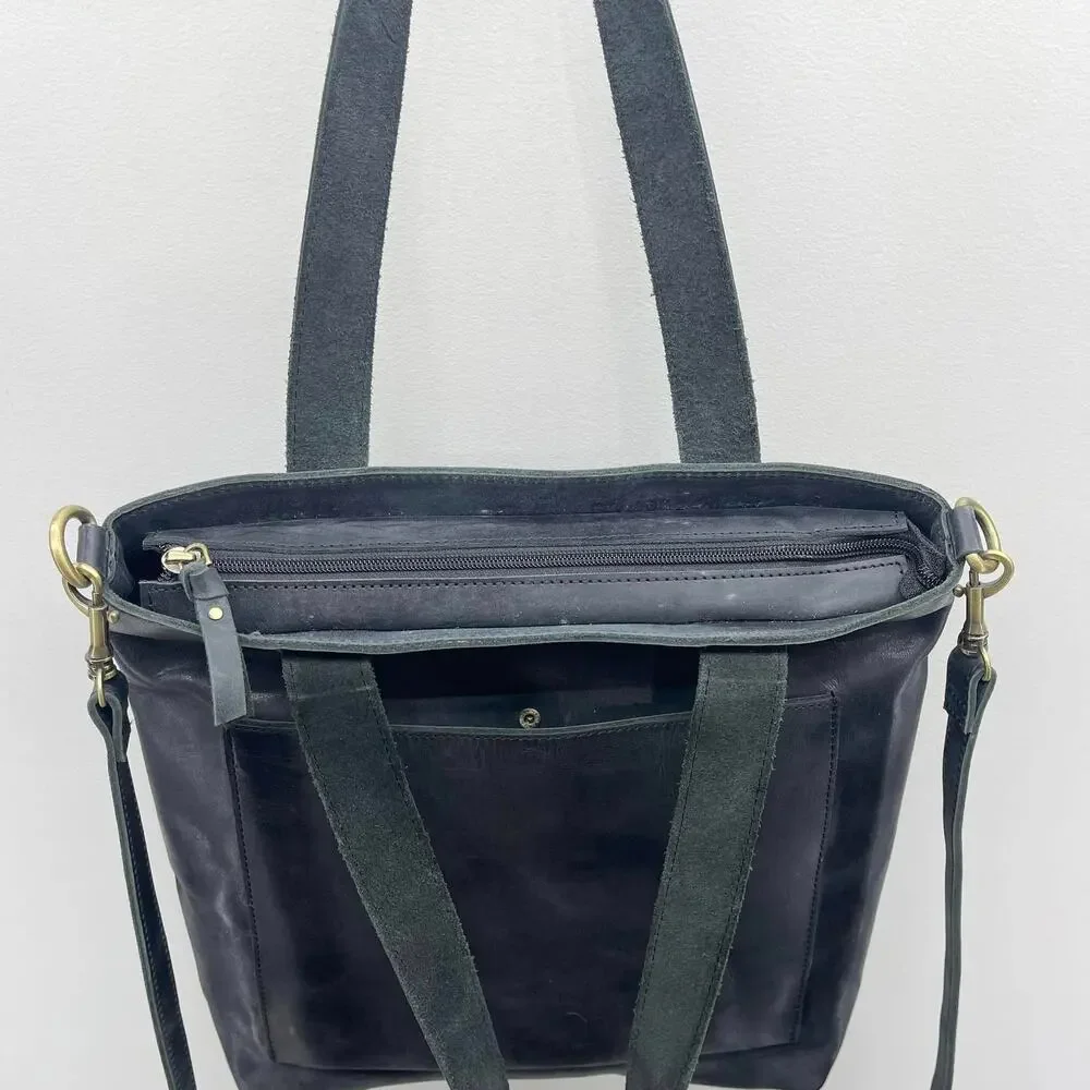 Elevate People Leather Bucket Bag Tote‎ Black Full-Grain Crossbody Minimalist